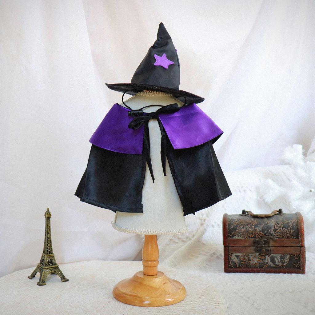 Pet Halloween Wizard Costume Set: Hat & Cloak for Cats and Dogs