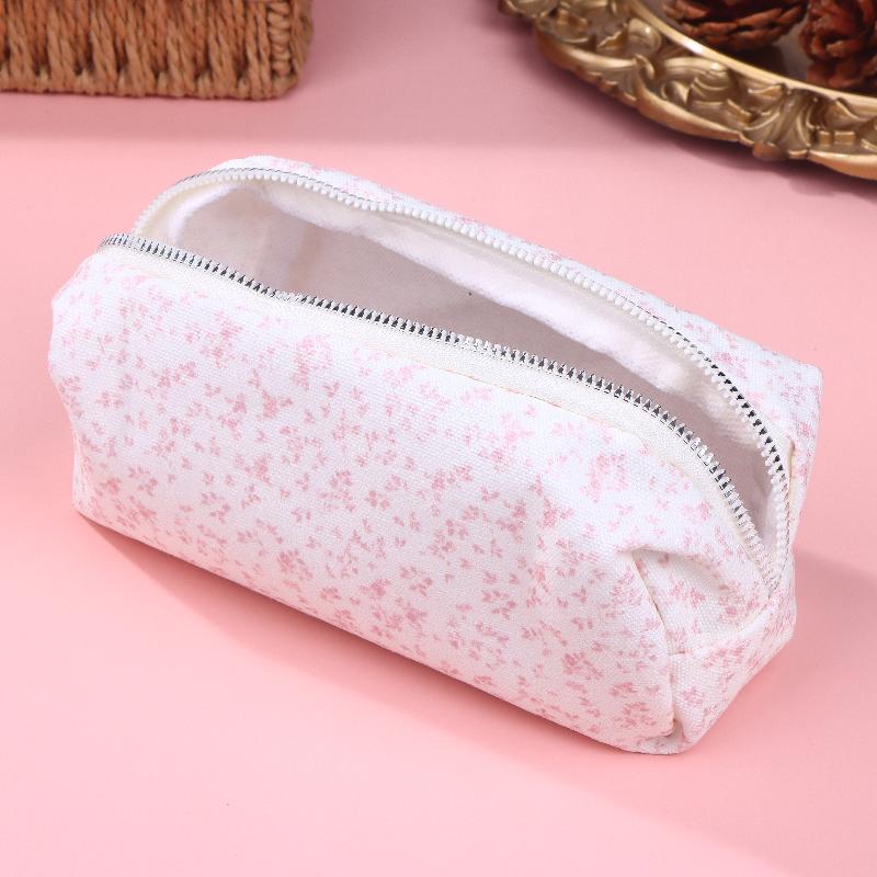 1Pcs Large Capacity Pencil Pouch Pink Small Floral Pencil Case Handheld Pen Bag Cosmetic Portable Gift For Office School Teen