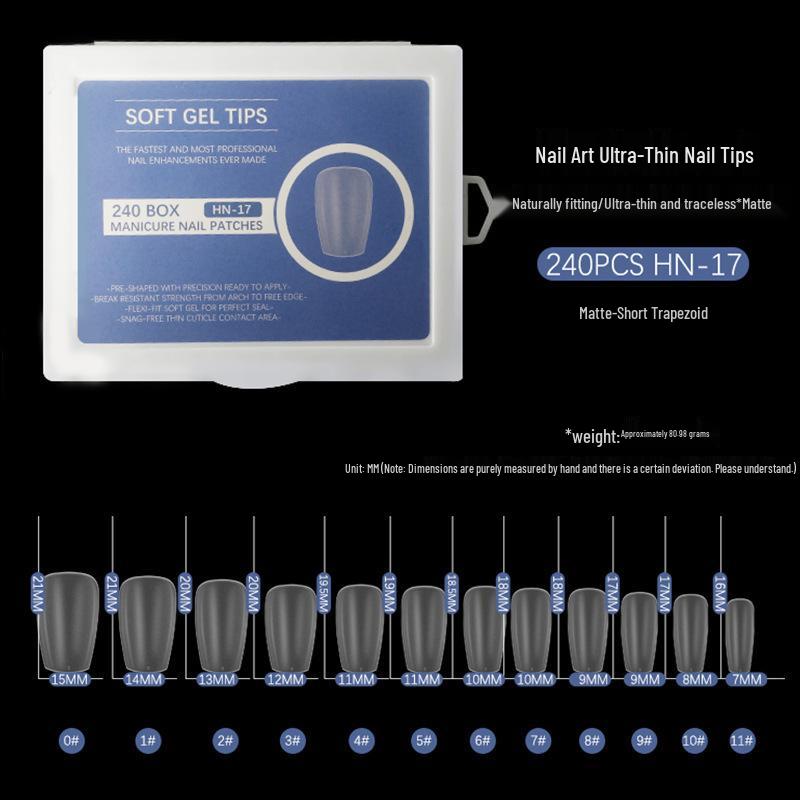 Ultra-Thin Seamless Matte Nail Tips - 240 Piece Boxed Set: No-File, Full-Stick False Fingernails