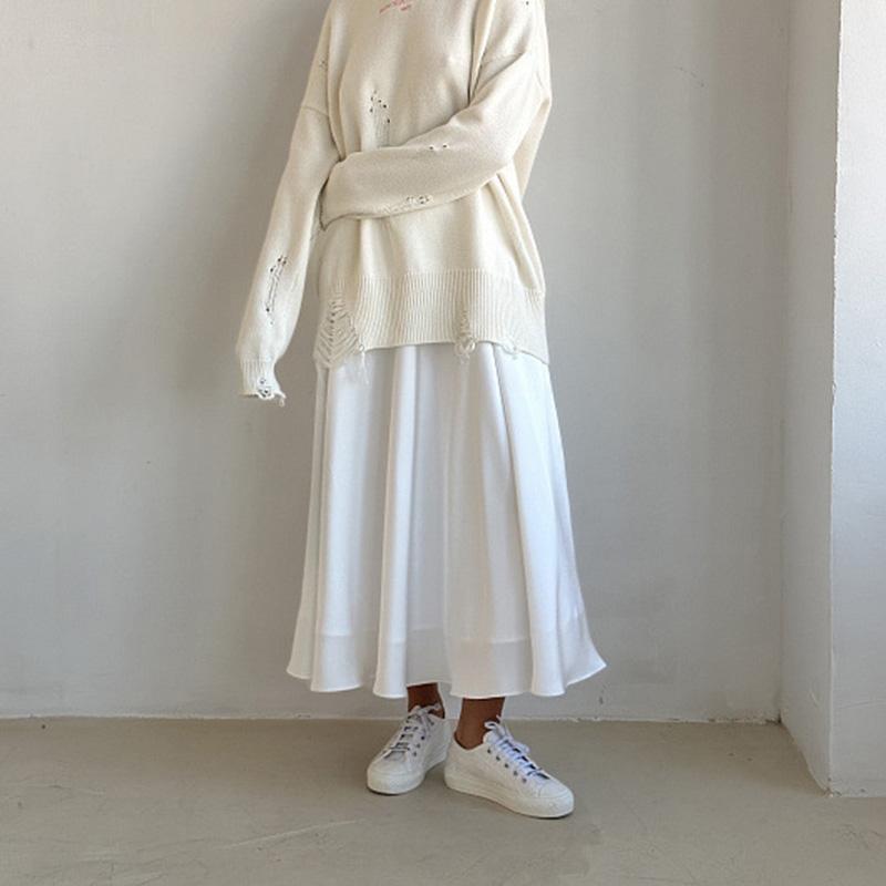 Dámské léto Elegantní saténová jednobarevná s vysokým pasem Ležérní volánková sukně