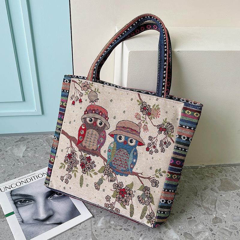 

Owl Simple Portable Large Capacity Tote Bag Fashion Embroidered Canvas Shoulder Bag, Shopping Bag