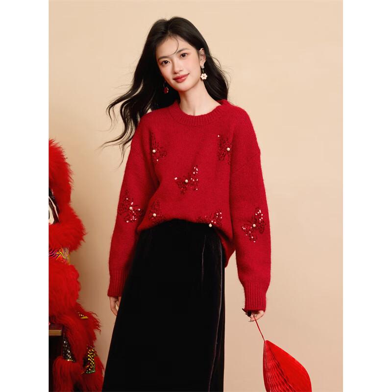 Women's Beaded Butterfly Wool Blend Knit Sweater