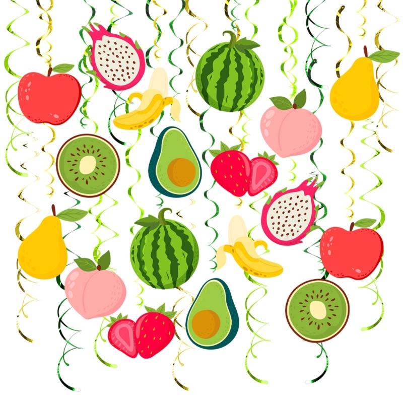 

Set of 30 Festival Fruit Hanging Swirls Fruit Themed Parties Swirls Bright Fruit Decors for Kids Celebration 1
