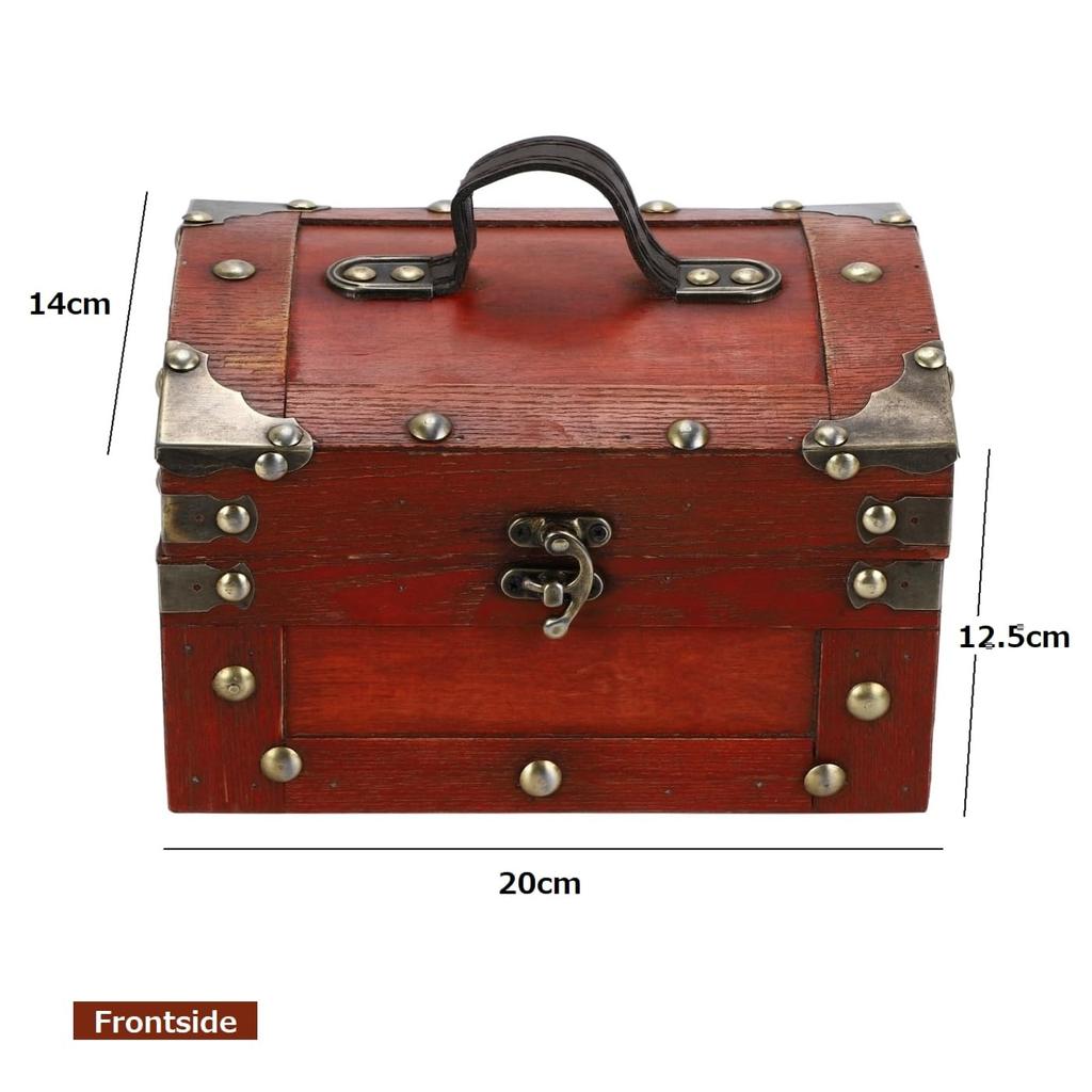 r_planning Retro Treasure Chest, Antique Wooden Storage Box, Domed with Rivets, Decorative