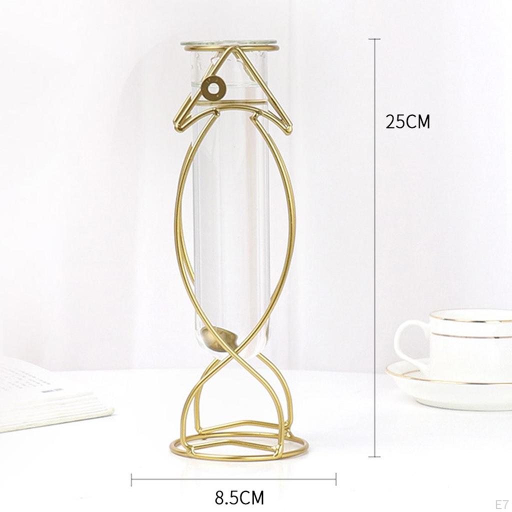 Plants Vase, Iron Dried Flower Vases Holder, Glass Plant Rack Stand for Home Desktop Decoration