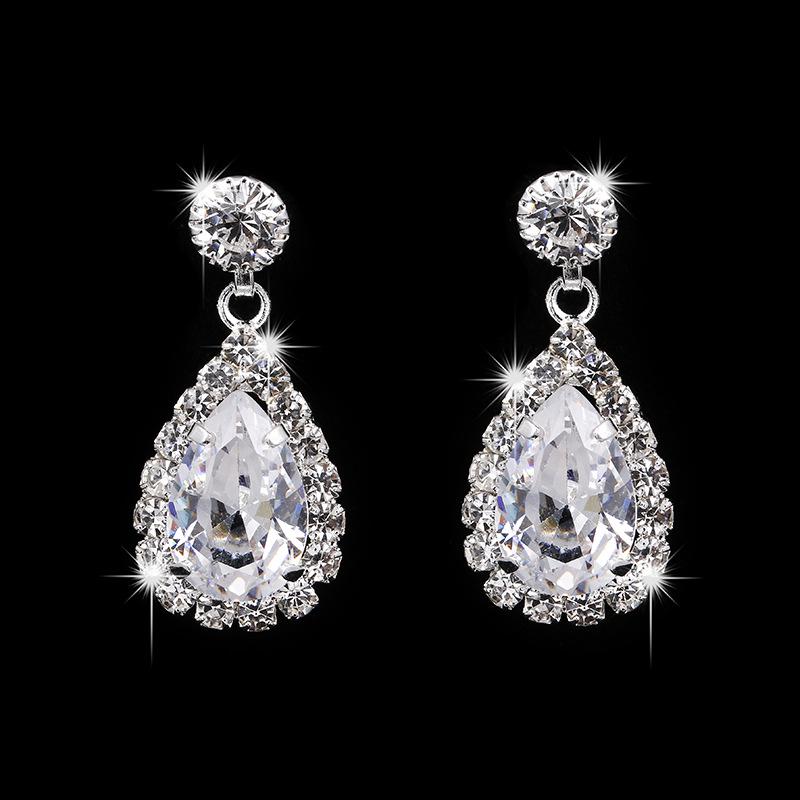 Bridal Jewelry Set: Angel Tear Drop Necklace & Earrings with Sparkling Rhinestone Zircon