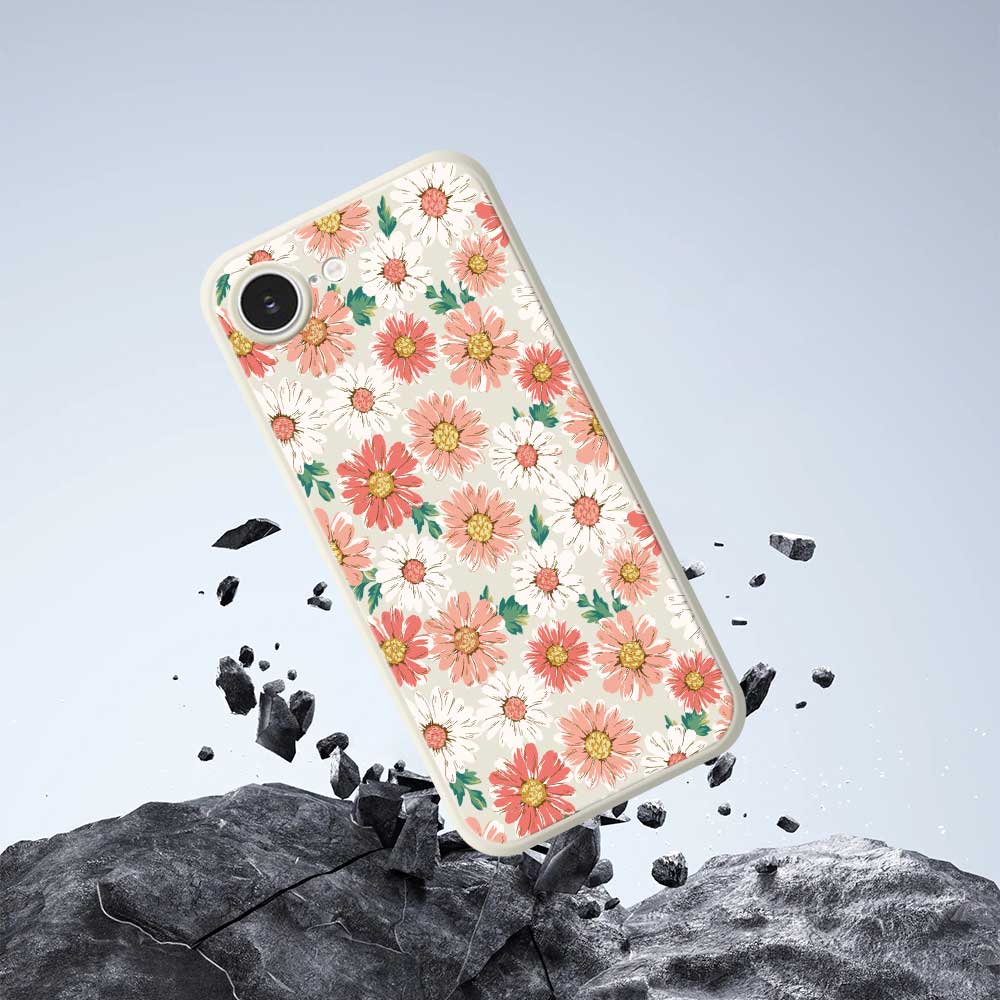 For iPhone 16e Case Chrysanthemum Pattern Printing Straight Edge TPU Phone Back Cover