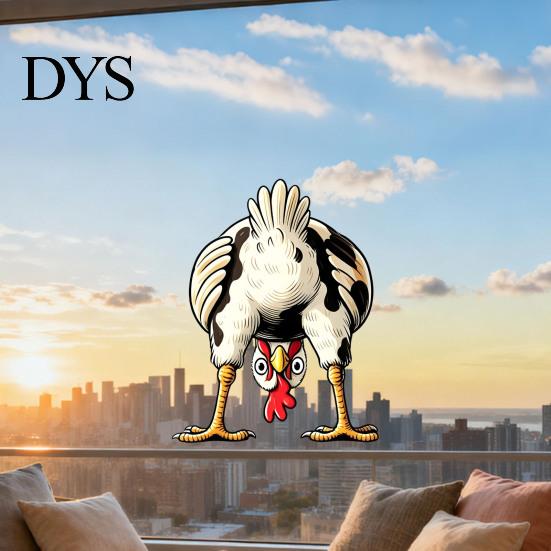 Removable Glass Film Funny Chicken Static Window Cling, Upside Down Rooster Sticker, Outdoor Sunproof Adhesive Waterproof Non-adhesive Decal