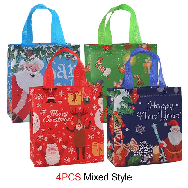 

Christmas Gift Bags 4PCS Mixed Styles Non-wove Christmas Gift Packaging Tote Bags Santa Snowman Decoration Party Accessories ZYF 4PCS 23X22X11CM
