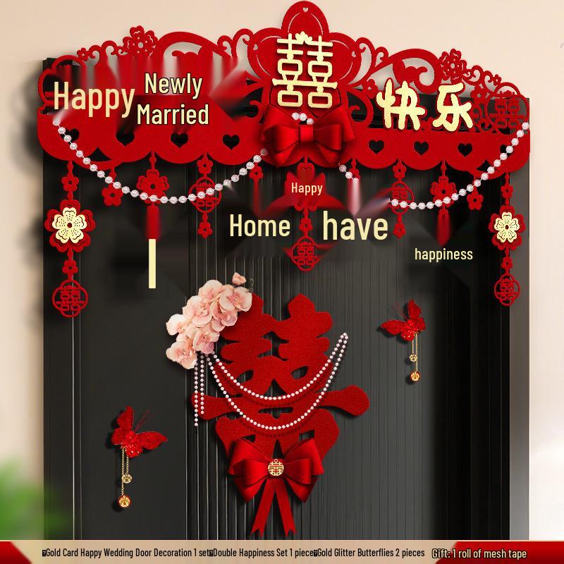 Wedding Room Decoration - Bride & Groom Bedroom Double Happiness Door Sticker Set