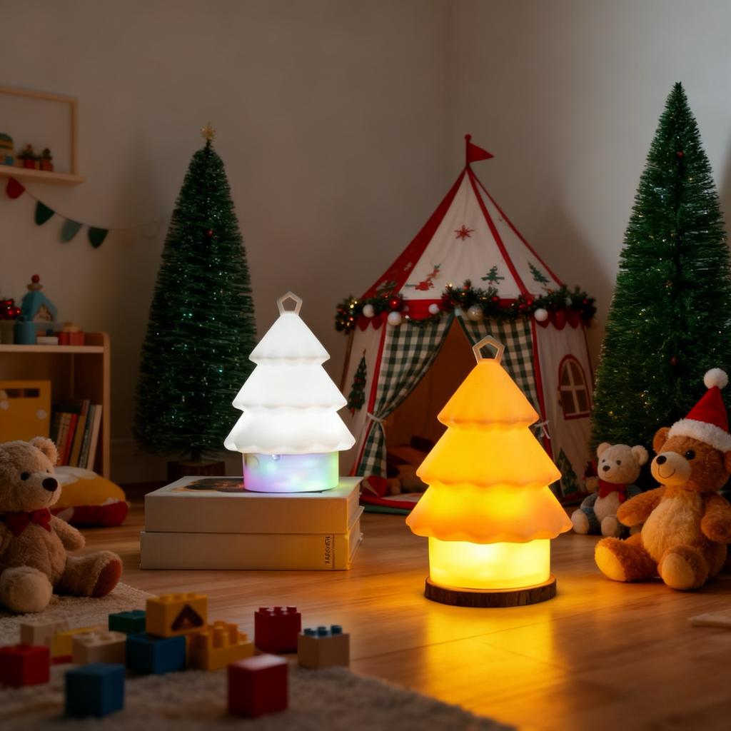 Rechargeable Christmas Tree Night Light w/ RGB String Lights,IP65 Waterproof Portable Lamp for Home Outdoor Decor Xmas Kids'Gift