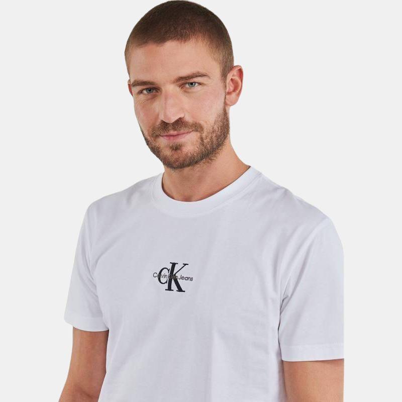 Calvin Klein Solid Color Logo Embroidered Crew Neck Pullover Short Sleeve T-Shirt Men Tops White J30J325649-YAF