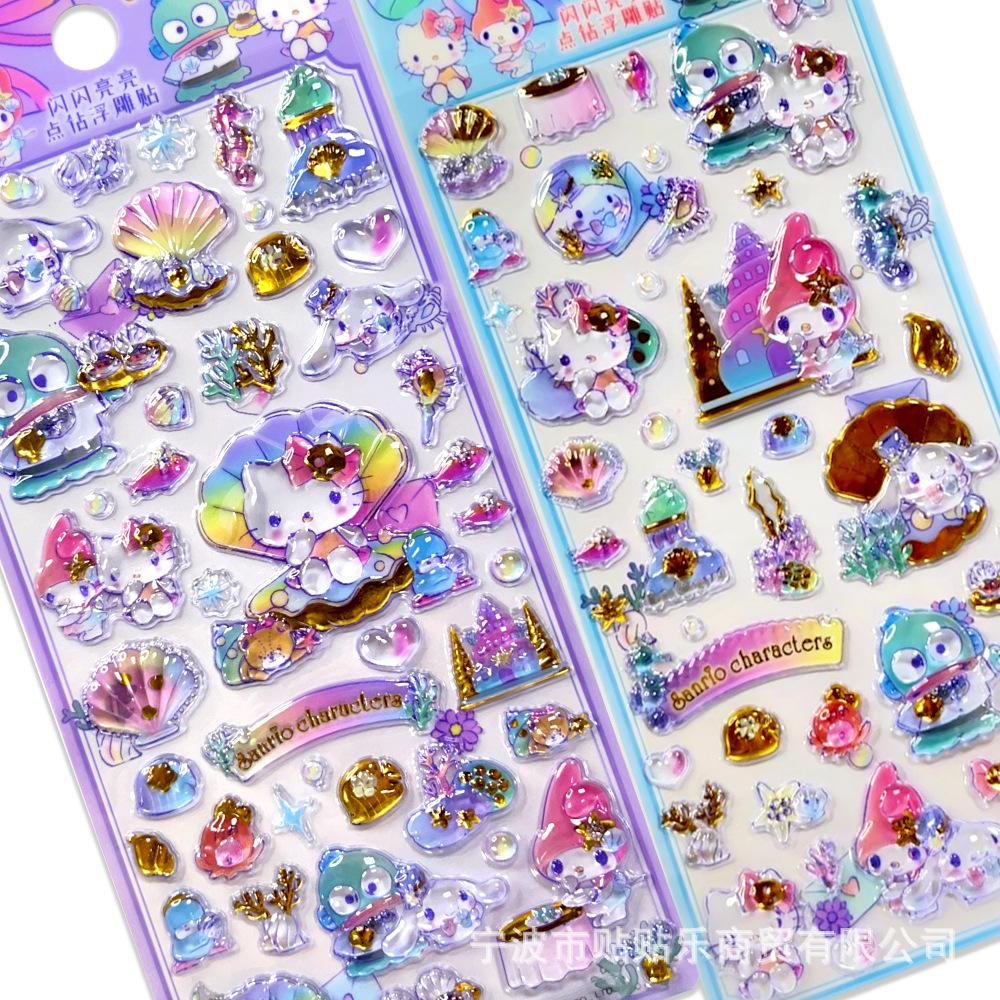 Kawaii KT My Melody Clown Fish 3d Relief Crystal Sticker Diy Mobile Phone Decor Sticker Student Hand Account Stickers Stationery
