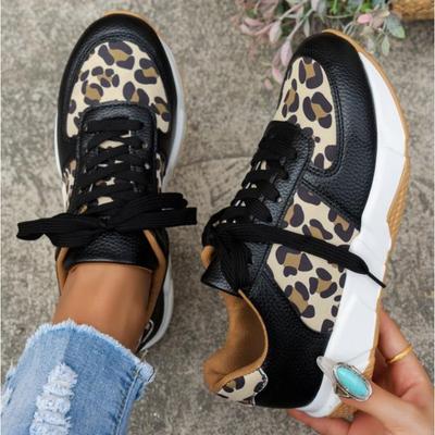 Neue Damen Casual Plateau-Sneakers Leopard Dicke Sohle Vulkanisierte Schuhe Frau Casual Flats Walking Schuhe Übergröße 43