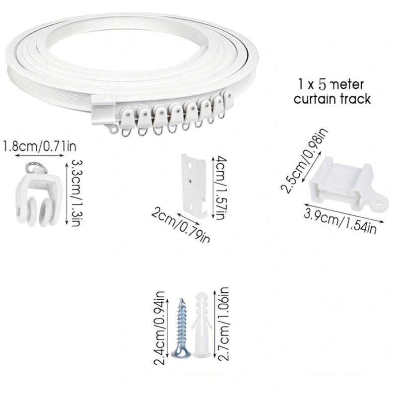 White Curtain Rails Track Kits 5 Meter Quiet Glides Rollers Set Easy Installation for Home and Office Window Treatments