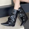 Fashion Autumn Winter Wedges Heels Pleated Pointed Toe Women Ankle Boots Banquet Prom Female Shoes Botas Mujer