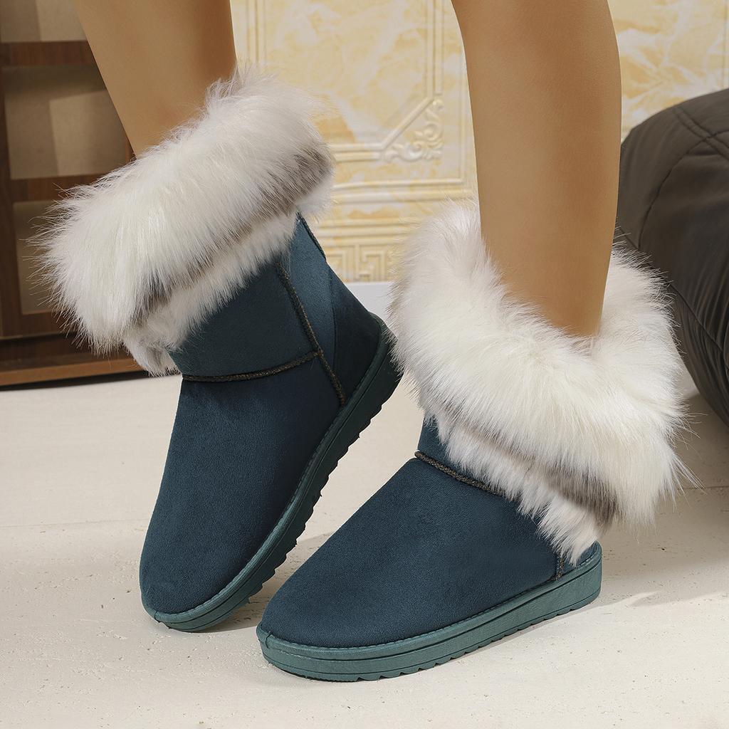 Shoes for Women Fur Boots Winter Warm Ankle Boots for Women Round Toe Slip On Snow Boots Female Comfortable Outdoor Ladies Shoes
