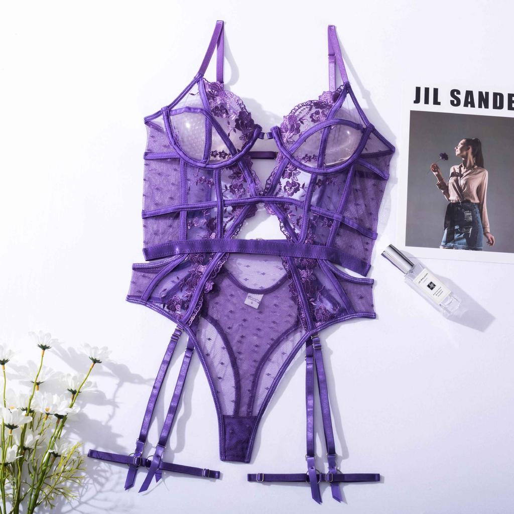 Embroidered Perspective Sex Underwear Super Sao Hollow Backless Onesie Sexy Pajamas Sao Passion Set One