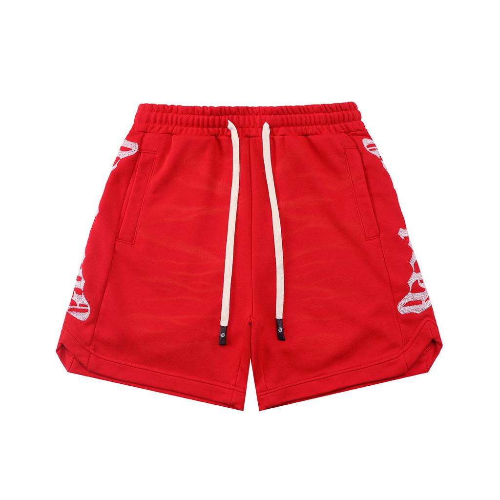 Men's Gothic Embroidered Shorts Washed Vintage Hip Hop Streetwear Loose Sweat Shorts