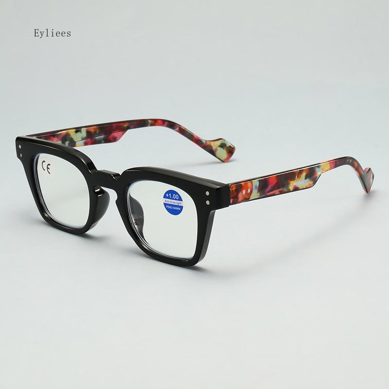 Retro Fashion Reading Spectacles Male Square PC Flat Lenses Female Anti- Blue-Ray Eye Spectacles Finished Prescription Spectacles+1.0