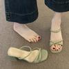 French niche thick heel cool slippers outside fairy shoes in the summer of 2025 new thin strap middle heel with skirt sandals