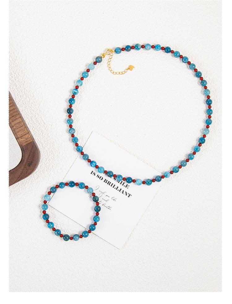 Blue Phosphorite & Garnet Sterling Silver Necklace & Bracelet Set - Elegant Natural Stone Jewelry for Women