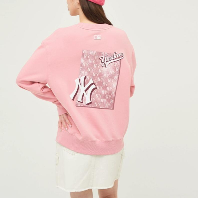 New MLB MONOGRAM New York Yankees Sweatshirt Unisex Hemp Pink 3AMTM1544-50PKM