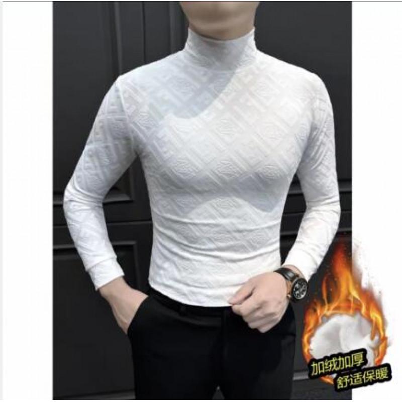 Men s Slim Fit Half-High Collar Sweatshirt, Long Sleeve Korean Style Autumn/Winter Base Layer Shirt 4XL (83-90kg) белый