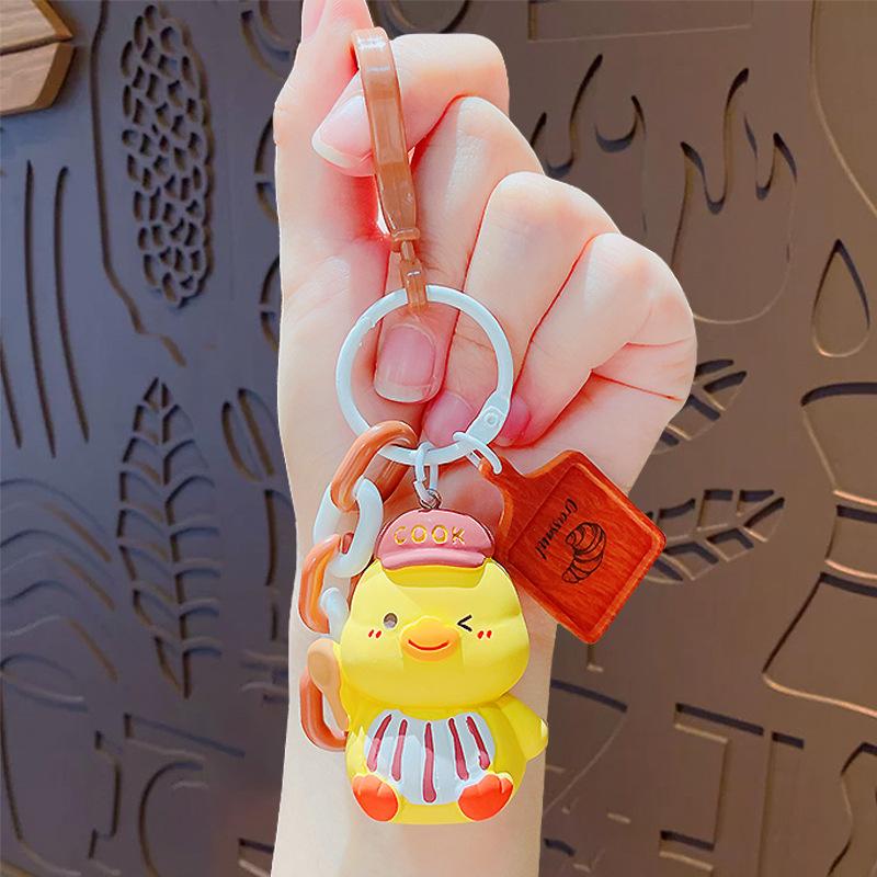 Creative Cartoon Chef Duckling Resin Doll Keychain Cute Bag Pendant Keychain Small Gift