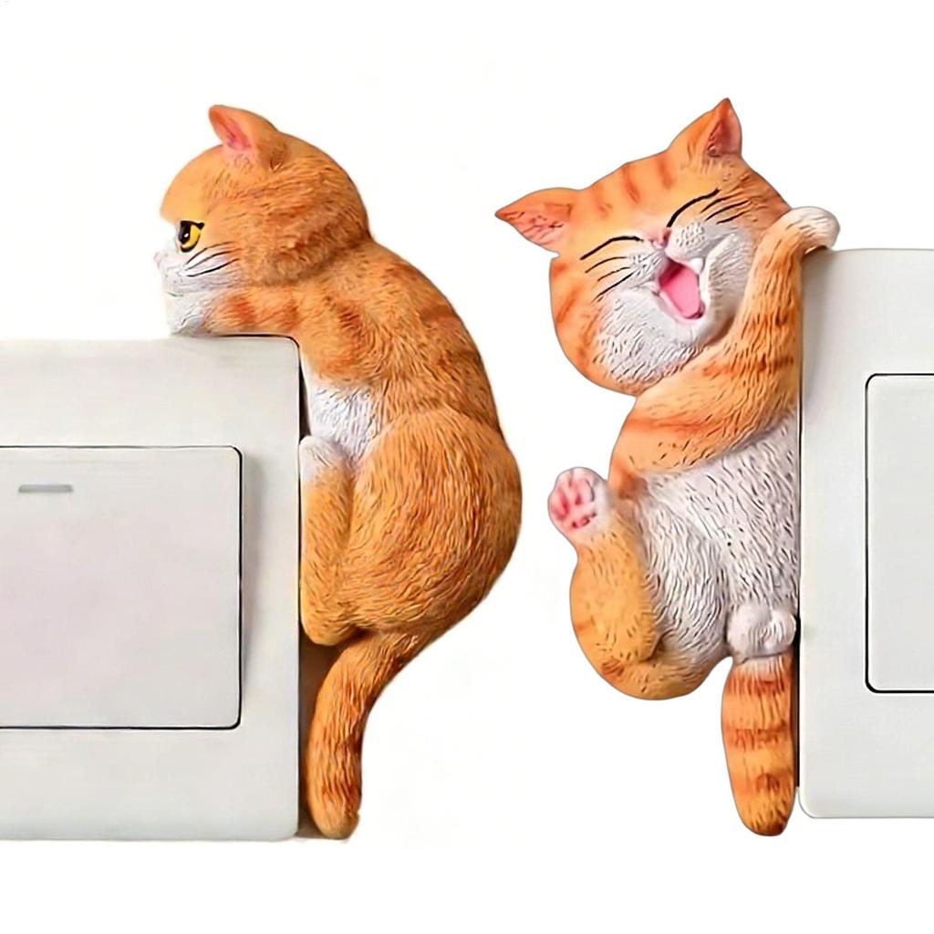 2PCS Light Switches Sticker Removable Cute Cat Decals For Kids Room Home Adorable Bedroom Kitchen Nursery 2D Decor
