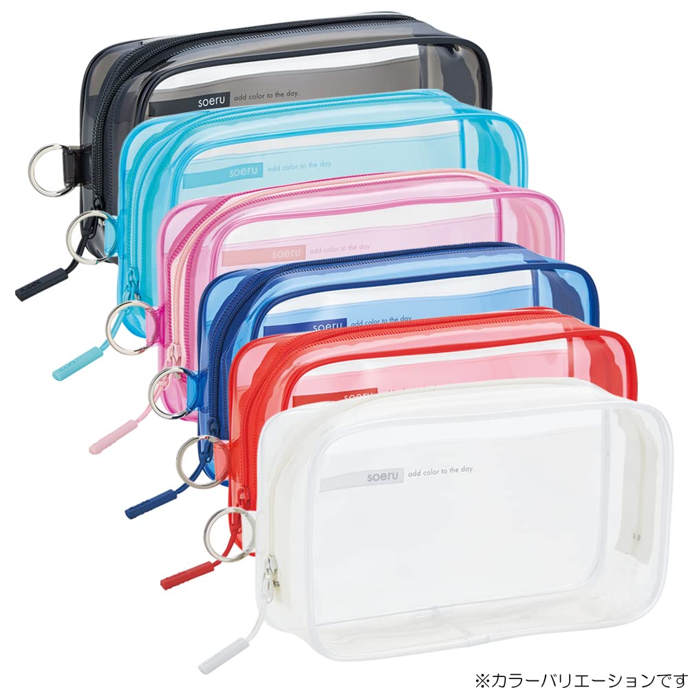 LIHIT LAB Transparent Clear Box Pen Large Holds Approximately 40 Peach SOERU Case, Capacity, Pens, Pink, A8101-12