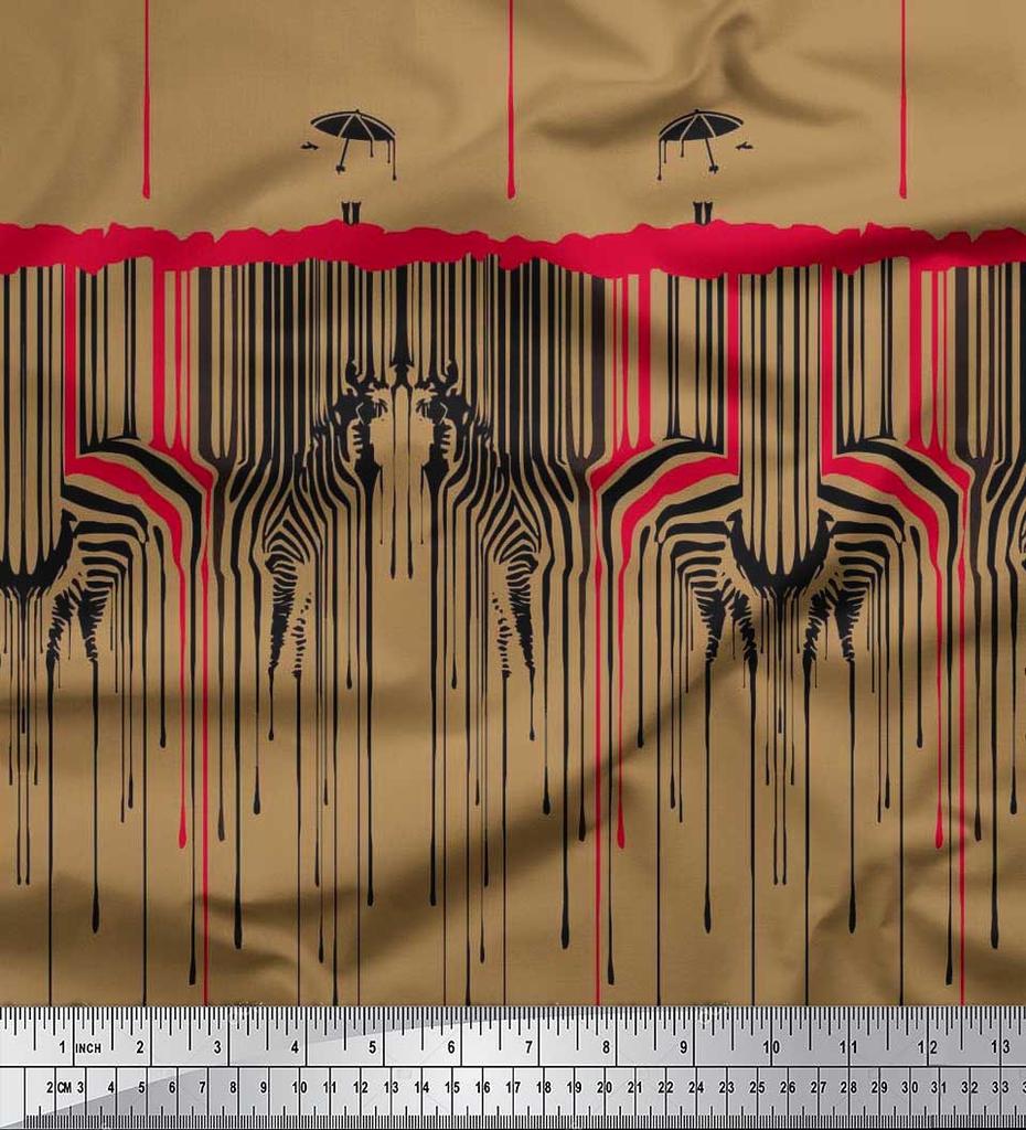 Soimoi Japan Crepe Satin Fabric Umbrella & Zebra Animal Skin Print Fabric by the metre 42 Inch