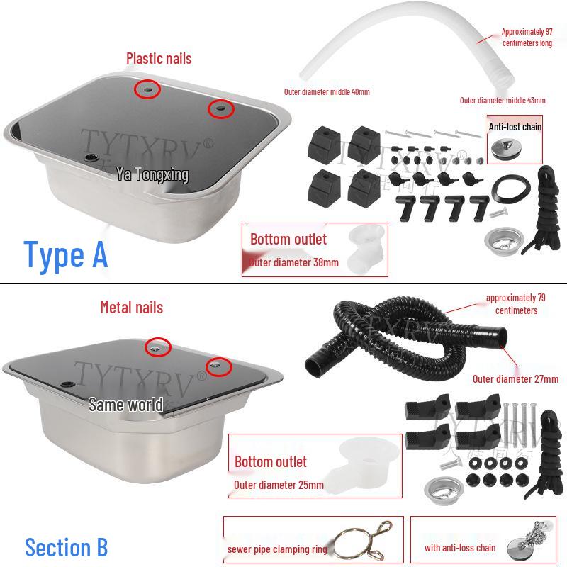Folding RV Stainless Steel Sink with Lid for Kitchen and Vegetable Washing