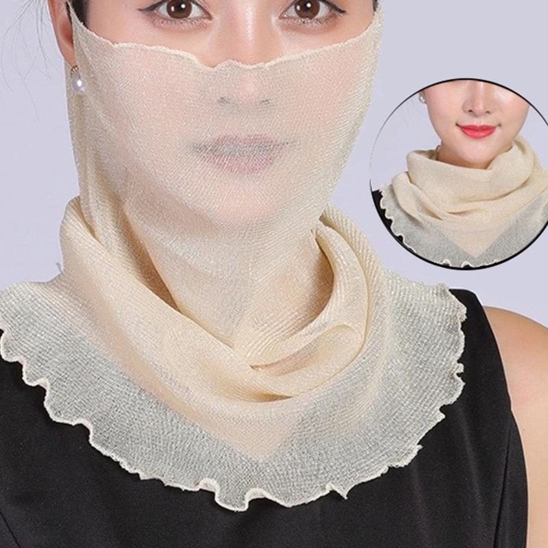Chiffon Summer Neck Collar Scarf Ladies Face Cover Masks Silk Bib Sunscreen Variety Sun Protection Circle Scarf Mesh Headband