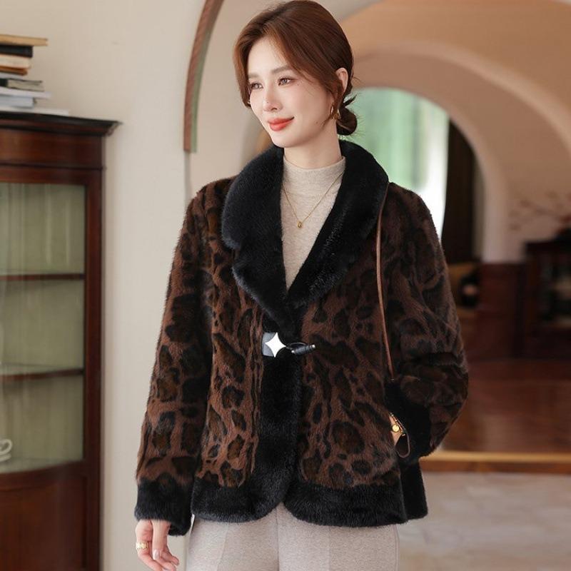New autumn and winter clothing large size imitation mink velvet jacket women's winter clothing leopard print fur integrated top