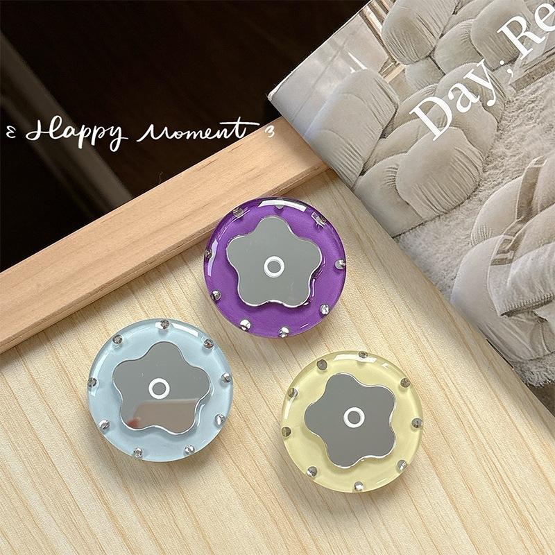 Solid Color Round Ring Flower Mirror Mobile Phone Airbag Holder Paste Retractable Desktop Female Gift