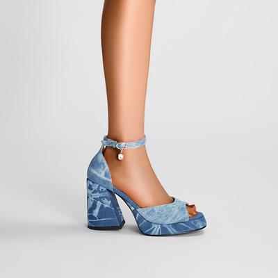 Fashion Kaky's New Fish Mouth Waterproof Platform Buckle with Denim Large Women's Sandals High Heel Fish Mouth