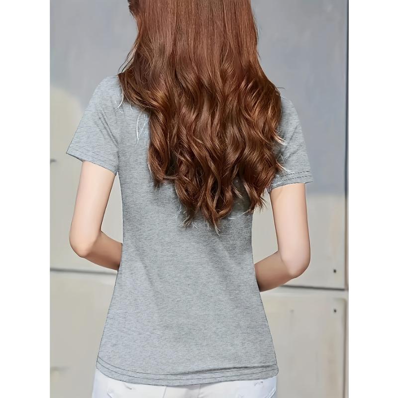 Women's Casual Fashion V-Neck Top Summer White T-shirt