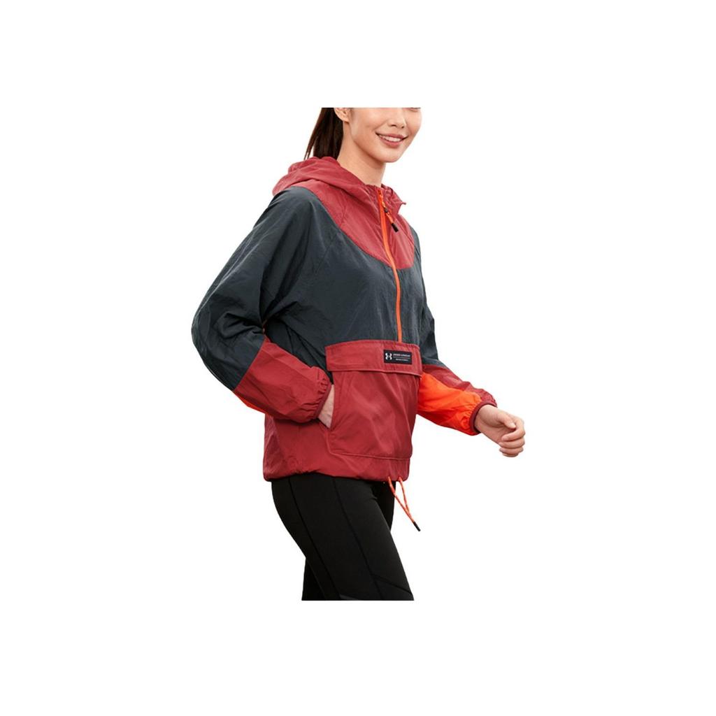 Under Armour Color Block Woven Half-Zip Hooded Training Sweatshirt Women Sweatshirt Red 1376920-638