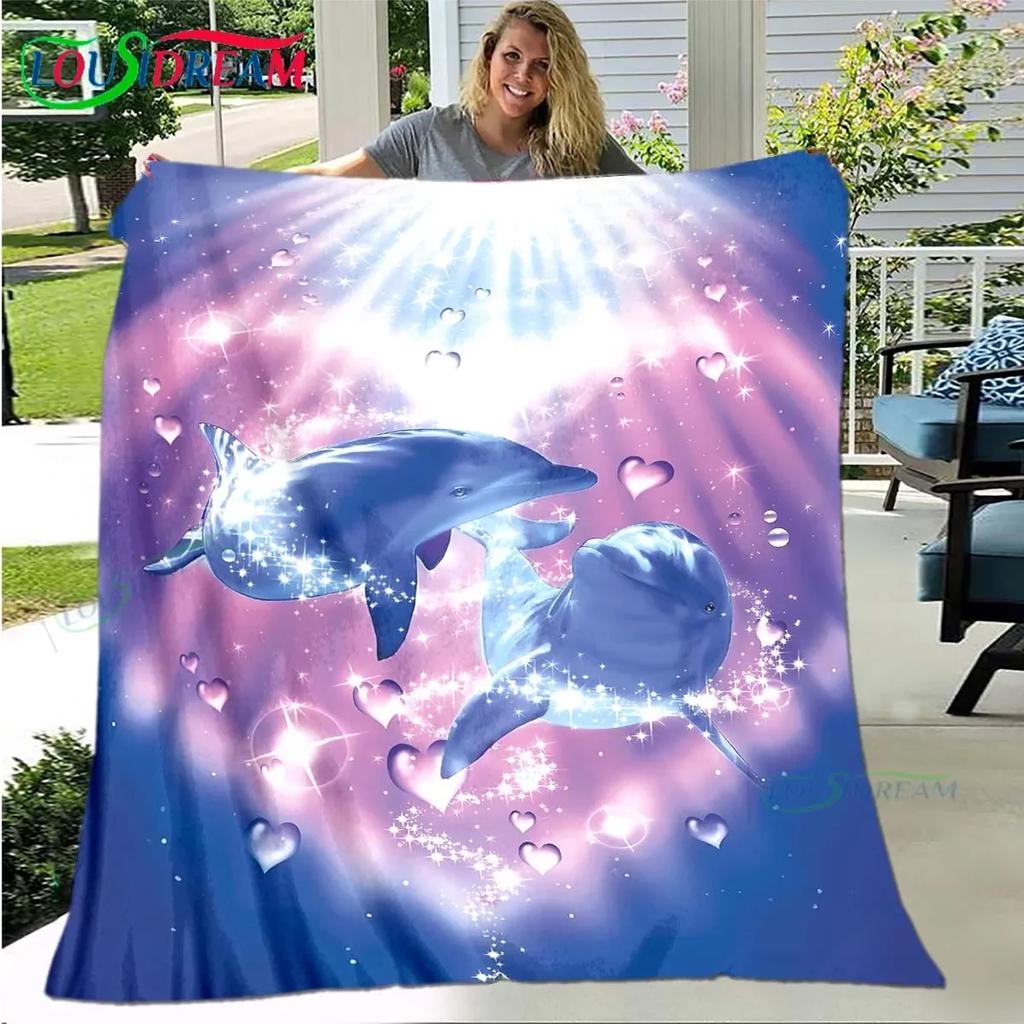 3D Fashion Dolphin Printed Four Seasons Blanket Sofa Cover Travel Bed Plush Blanket Travel Office Break Blanket Birthday Gift
