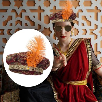 Medieval Hat with Feather Flat Cap for Stage Theater