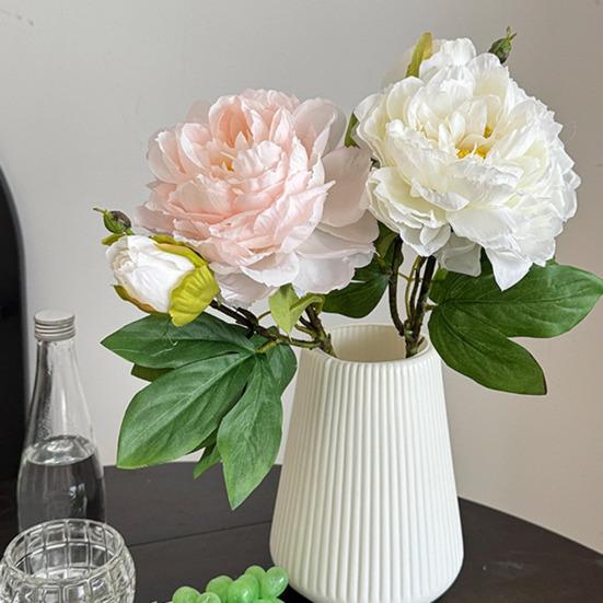 Artificial Peony Flower Faux Silk Peony Bouquet with 1 Bud Fake Floral Arrangement for Farmhouse Home Wedding Table Centerpiece