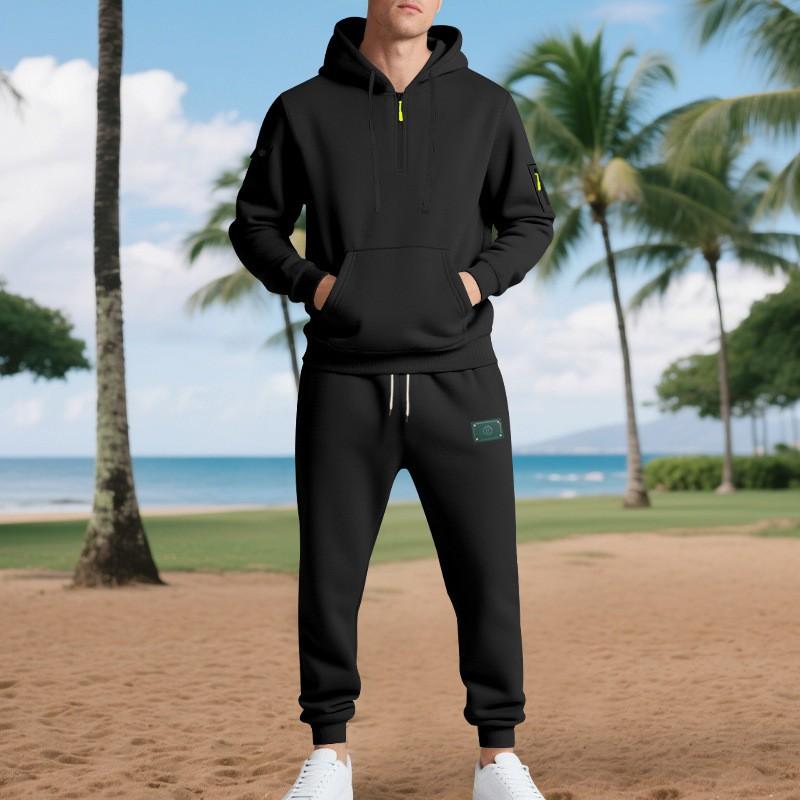 Herren Winter Warm Fleecegefüttert Lässig Arbeitskleidung Set Kapuzenpullover Hose Sportlich Streetwear
