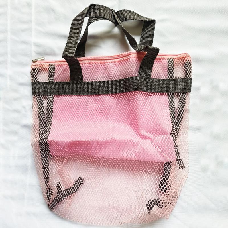 

Женская сетчатая дорожная сумка для хранения, сумка для душа, пляжная туалетная сумка, сумка-тоут, сетчатая сумка, портативный органайзер для туалетных принадлежностей и косметики для улицы, мешочек розовый