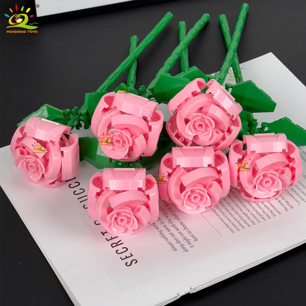 MOC Rose Flower Model Building Blocks DIY Eternal Bouquet Bricks Kits Toy For Children Girl Home Decoration Xmas Gift