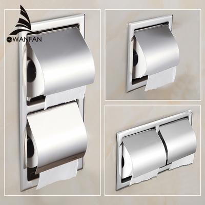 Stainless Steel Toilet Paper Holder Chrome Wall Mounted Concealed Bathroom Roll Paper Box Waterproof Multiple Types WF-18030