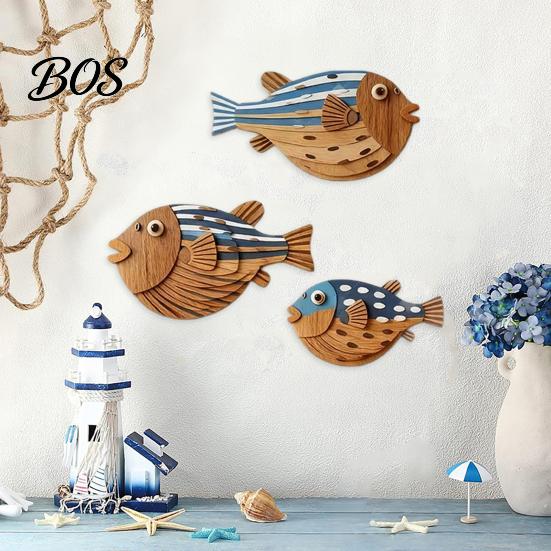 Realistic Fish Print 3 Pcs Wood Nautical Beach Wall Decor, Rustic Hanging Bathroom Decor Coastal Sculpture for Lake House, Ocean Room, Bathroom,