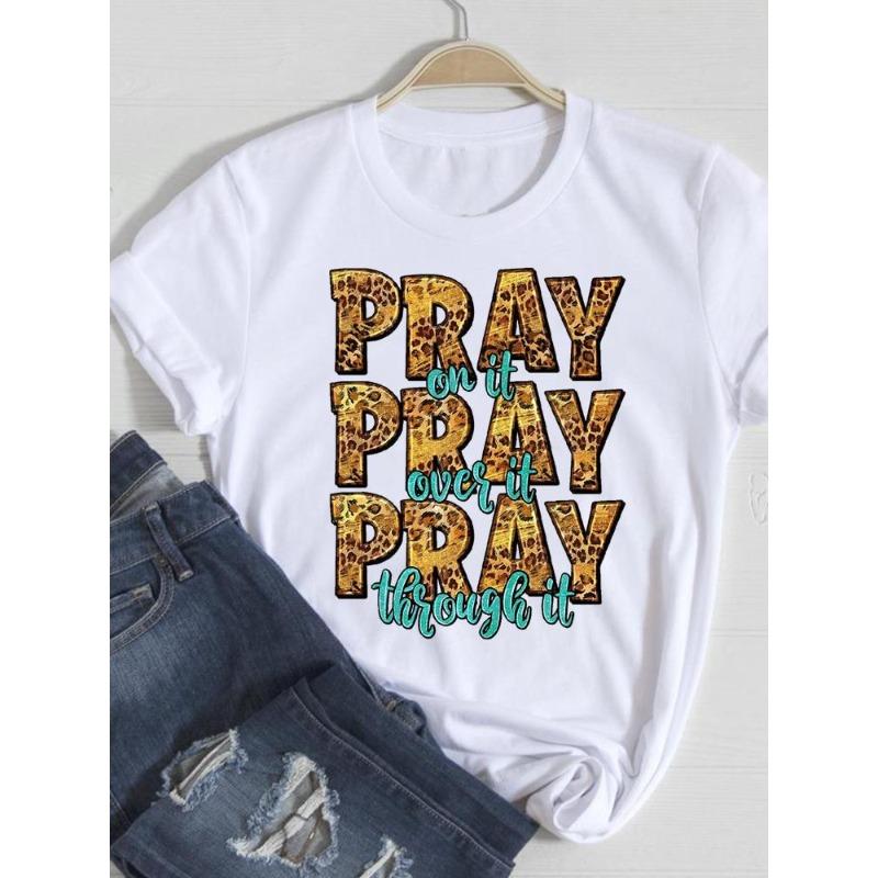 (European Size) Cute Women Tee Faith Letter Style Top Short Sleeve Fashion Print Lady Clothing Casual  T-shirt Female Graphic T-shirts