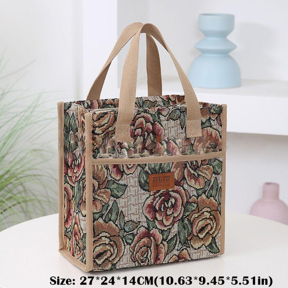 New Thickened Floral Print Lunch Bag Thermal Waterproof Insulation Bag Large Capacity Portable Handbag