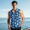 Men's Fashion Printed Sleeveless Lapel Button-Down Shirt Vest Top